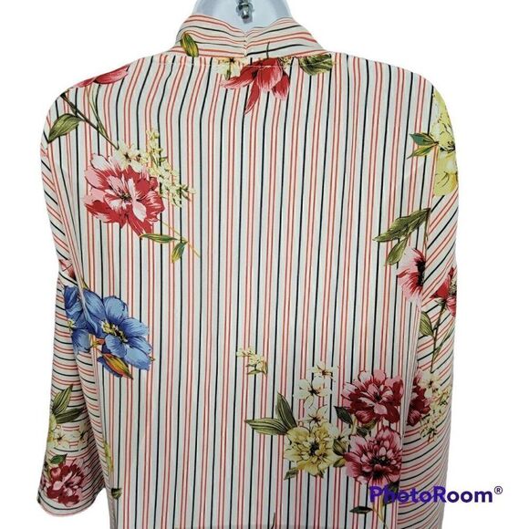 Umgee USA Kimono Duster Floral Striped Women S/M Open Front Long Side Slits Boho - Picture 5 of 13